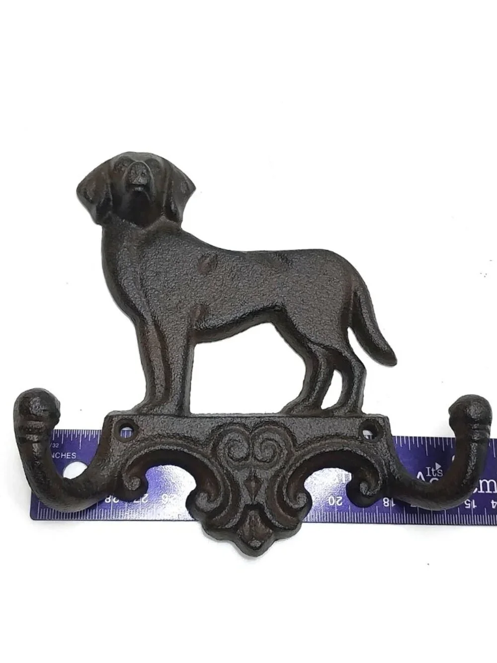 Cast Iron Dog Double Wall Hook Leash Holder Key Rack Coat Towel Rustic Brown
